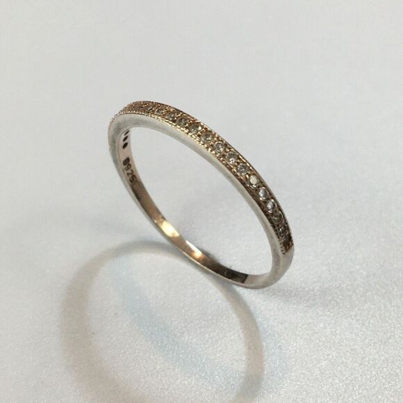 Sterling Silver Ring Size 6.75 Half Eternity Pave Style CZ Band Signed 925 - Picture 6 of 13